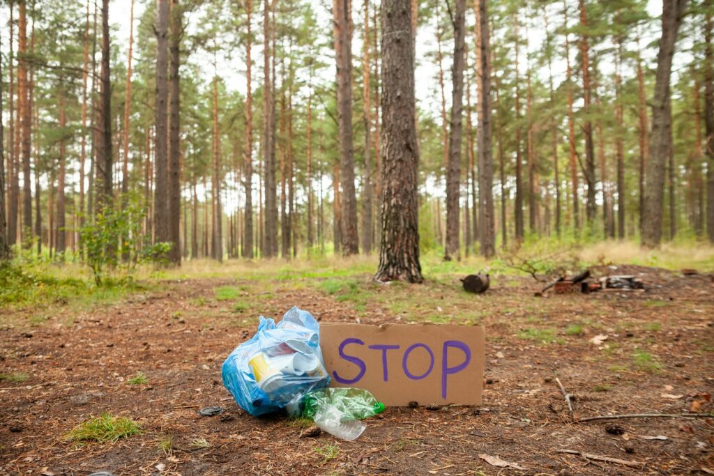 a sign in the woods