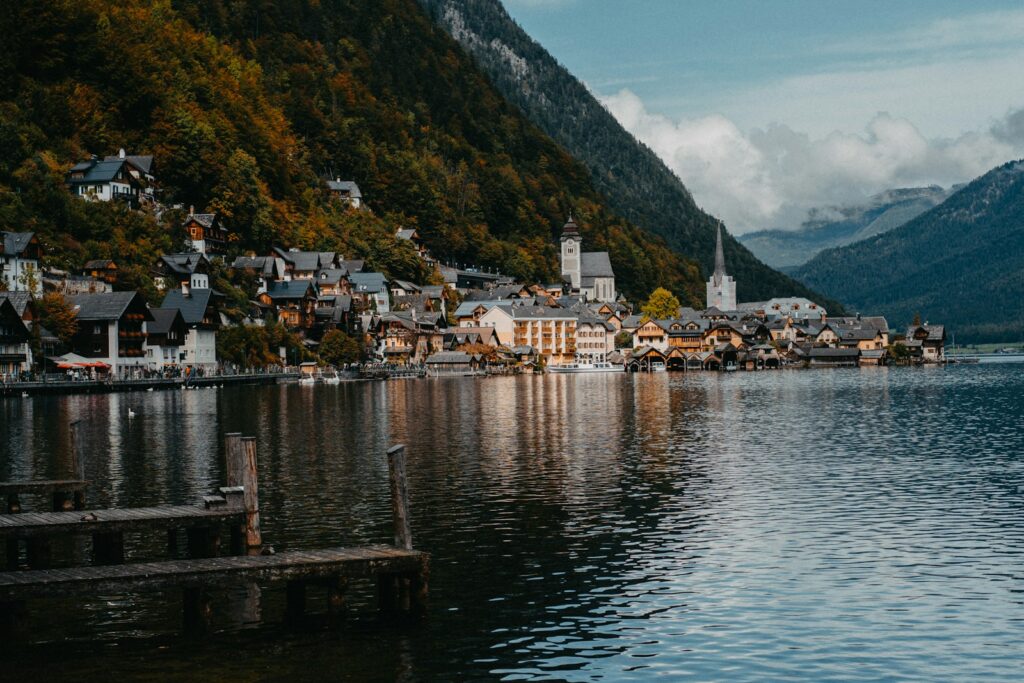 A small town on the shore of a lake